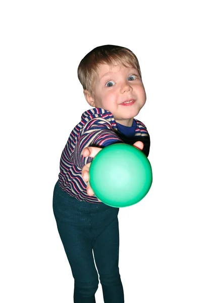Junge mit Ball isoliert, isoliert, weißer Hintergrund — Stockfoto