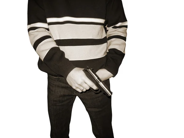 Человек с пистолетом изолированный тон — стоковое фото