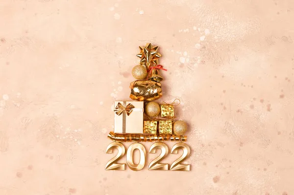 Hediye Kutularından Yıldızlardan Balolardan 2022 Yılının Şenlikli Numaralarından Oluşan Noel — Stok fotoğraf