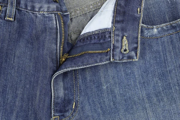 Zipper Blue Jeans Denim Texture Horizontal Photo — Stock Photo, Image