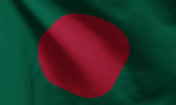 バングラデシュ国旗の赤い円盤がやや左側にあり 濃い緑色の旗が立っている — ストック写真