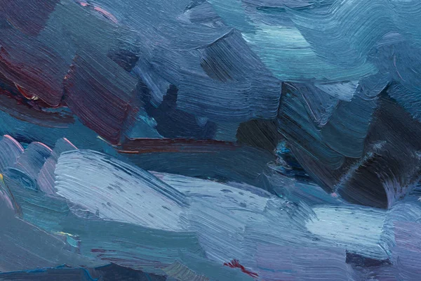 Blauwe Grijze Achtergrond Olieverf Mooie Penseelstreken Van Dichtbij Getextureerde Abstracte — Stockfoto