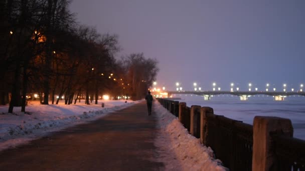 Voronezh Ιανουάριος 2021 Χειμώνα Πορφυρό Βράδυ Στο Κεντρικό Ανάχωμα Της — Αρχείο Βίντεο