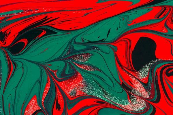 Rot Grünes Acryl Fluid Art Abstrakte Kreative Weihnachten Hintergrund Künstlerische — Stockfoto