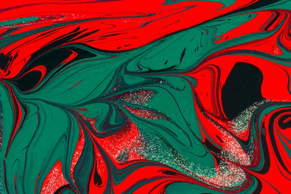 Rosso Verde Acrilico Fluido Arte Astratto Creativo Natale Sfondo Artistico Immagine Stock