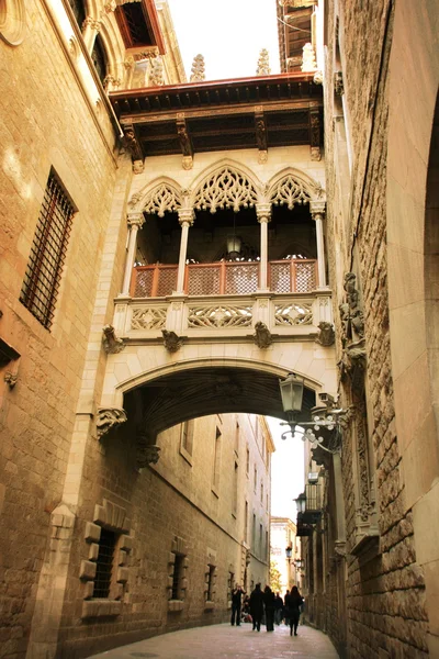 Barcelona: ponte neogótica na Carrer del Bisbe (Bishop Street ), — Fotografia de Stock