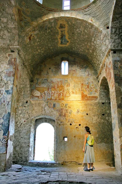 Ancient fresco paintings on the byzantine fortress of Mystras — Stock Photo, Image