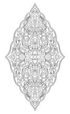 Tasarım için çiçek madalyonu. Şekillendirilmiş vazolar ve çiçeklerle ortaçağ deseni.