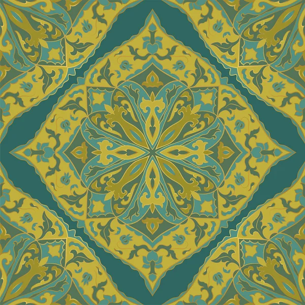 Azul Amarelo Fundo Floral Padrão Vintage Oriental Modelo Para Têxteis — Vetor de Stock