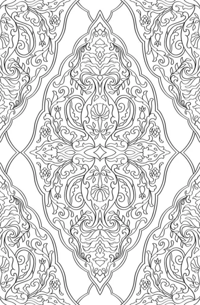 黒と白の花の背景 様式化された花瓶や花と中世のパターン — ストックベクタ