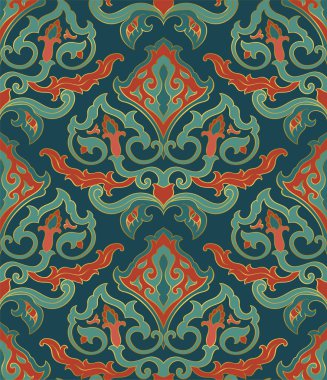 Oriental abstract background. Green elegant ornament. Template for wallpaper, textile. Seamless vector pattern.