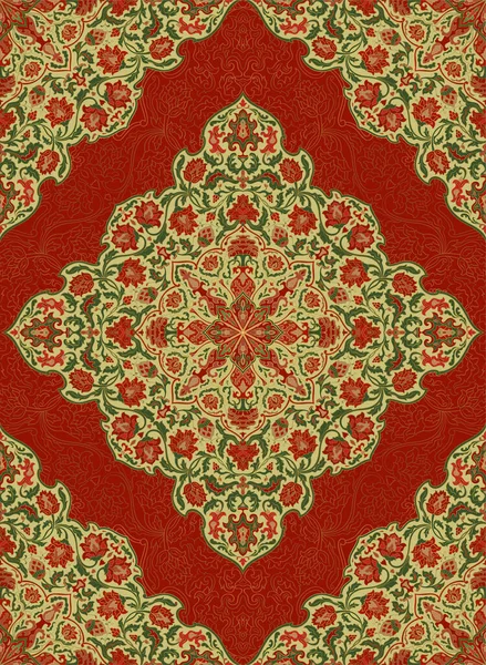 Червоний Зелений Квітковий Фон Східний Вінтажний Візерунок Шаблон Текстилю Килима — стоковий вектор