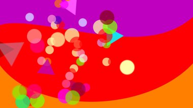 Harmanlanmış renk fonu. Rastgele daireler ve üçgenler. Güzel estetik WalLPAPER fikirleri. Arkaplan tasarımı resmi. Renkli. Geometrik şekillerin soyut ilüstrasyonu. Innovator dijital oluşturma.