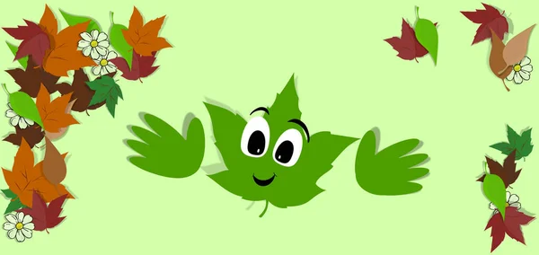 Autunno Leaf Manda Abbraccio Virtuale Tema Floreale Illustrazione Faccia Con — Foto Stock