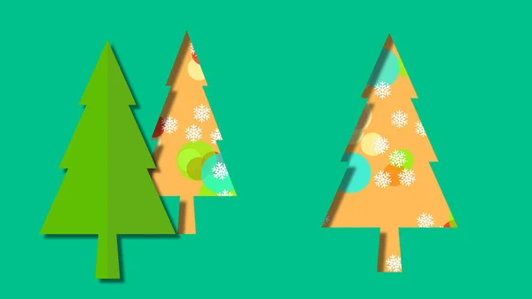 Zielone Sosny Śnieżynki Wesołych Świąt Ilustracja Lekkie Tło Ozdoba Świąteczna — Zdjęcie stockowe
