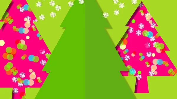 Des Pins Verts Snowflakes Joyeux Noël Illustration Fond Magenta Ornement — Photo