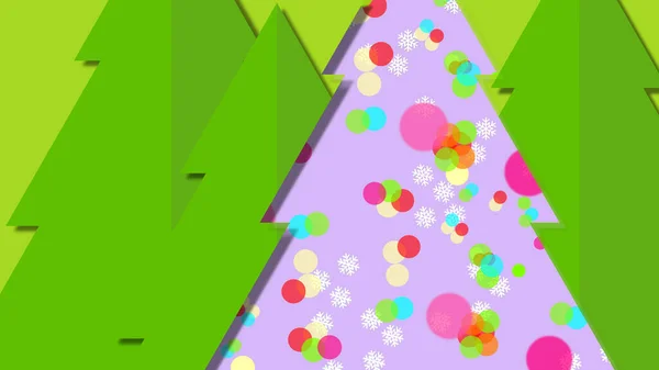 Des Pins Verts Snowflakes Joyeux Noël Illustration Fond Mauve Ornement — Photo
