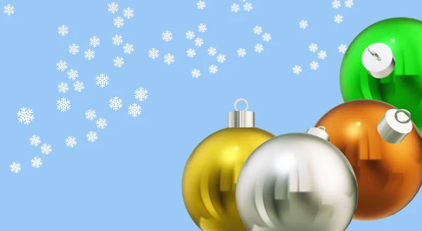 Grandes Bolas Navidad Copos Nieve Cristales Agua Congelados Diseño Banner —  Fotos de Stock