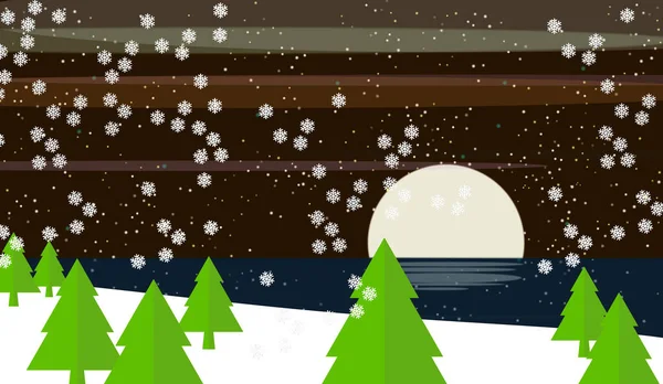 Paisaje Invernal Pinos Verdes Copos Nieve Feliz Navidad Ilustración Fondo — Foto de Stock