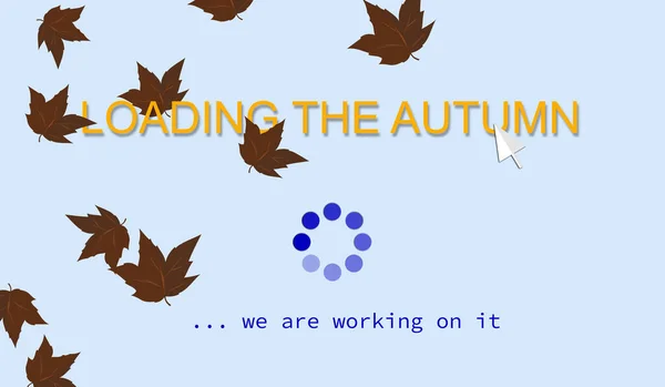 装载秋天 请稍候 我们正在努力 一张现代的海报Sepia彩色调色板 一组干燥的多彩的叶子 典型的时代 秋天的气氛 Illustration — 图库照片