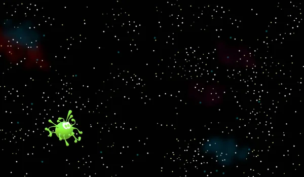 星で満たされた宇宙 3Dイラスト 宇宙を旅する Covid 19ウイルスの描画 健康管理 国際的な関心事の公共緊急事態 生物学的危険 コロナウイルスの発生 — ストック写真