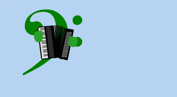 Piyano akordeonunu çalan anahtar imza. Üç katlı F anahtarı. Müzikal sembol. Sanata atıfta bulunan şık bir illüstrasyon. Müzik posteri, yazı tabelası. Rüzgar enstrümanı.