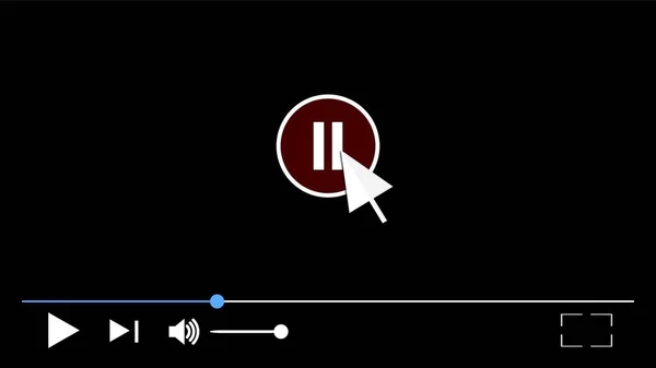 Koyu arkaplanda durdurulmuş oynatma ve fare oku. İllüzyon. Video arayüzü. Medya dosyası, yazılım. Ekipman geçici olarak durdu.