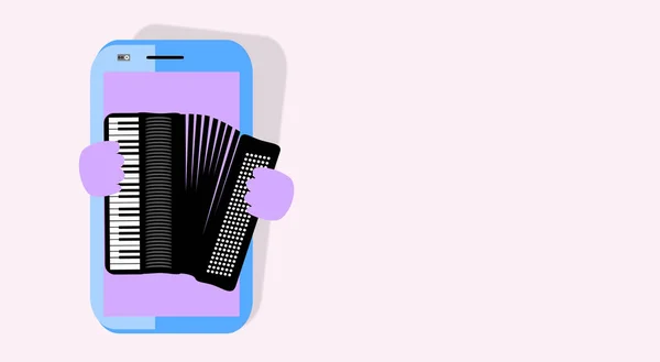 Mobile Phone Speelt Piano Accordion Close Geïsoleerd Mobieltje Slimme Technologie — Stockfoto