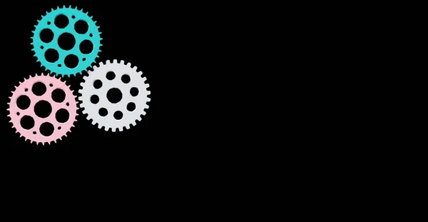 抽象的なイメージ 創造的な会議 チームソリューション 進化またはチームワークの概念に関連する歯車のセット 3次元イラスト 暗い背景 — ストック写真