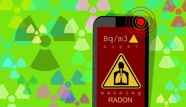 Illustracja Testu Radonu Sygnał Alarmowy Niebezpieczeństwo Radioaktywny Bezbarwny Bezwonny Pozbawiony — Zdjęcie stockowe