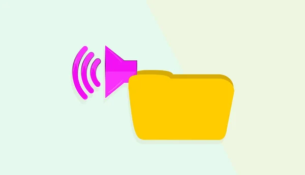 Audio 数字文件和数据存储文件夹上的扬声器符号 Icon 海报设计 抽象背景 — 图库照片