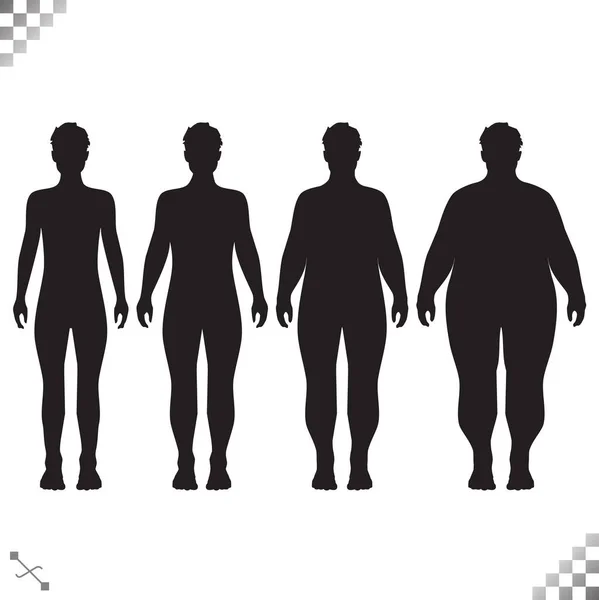 Silueta Personas Gordas Delgadas Pérdida Peso Hombre Con Sobrepeso Persona — Vector de stock