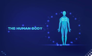 Düşük çokgen üçgen şekilleri ışık çemberli insan figürü oluşturur