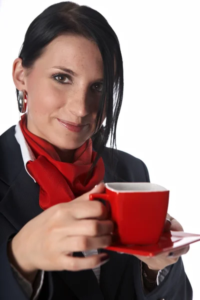 커피 한잔 마시는 승무원 — 스톡 사진