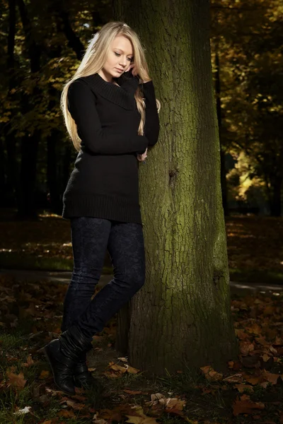 Joven hermosa dama posando en el parque de otoño —  Fotos de Stock