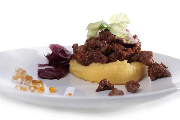 Polenta with ground beef — Stock Photo, Image