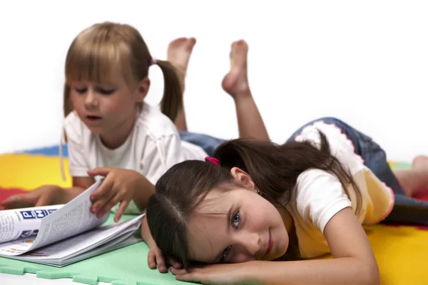 Children at play with set of rubber foam toys — Stock Photo, Image