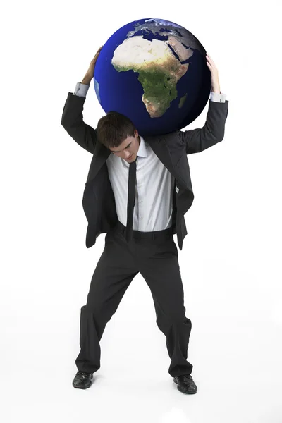 Man met globe van de planeet aarde — Stockfoto