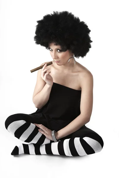 Lady smoke cigar — Stock Photo, Image
