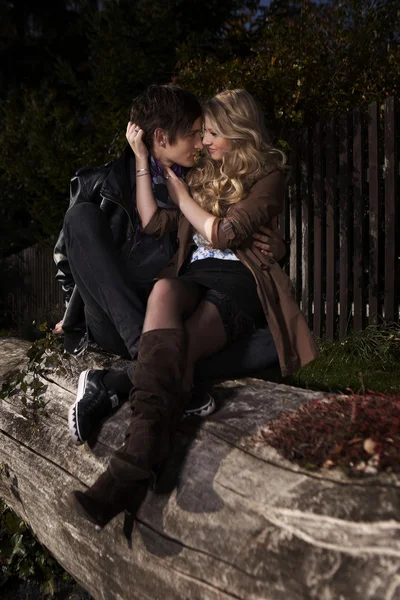 Couple in love outside house on willage location — Stock Photo, Image