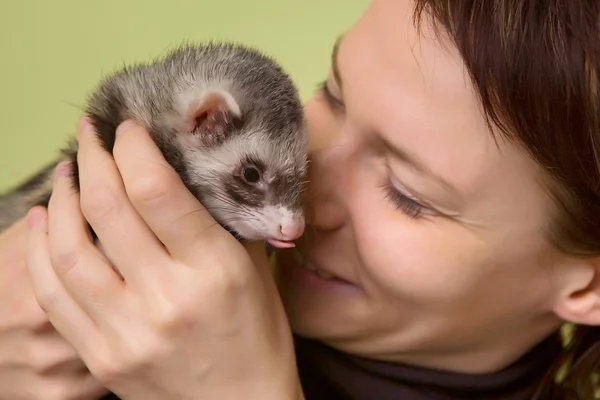 Femme et son furet en studio — Photo