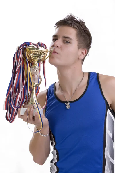 Homem de esportes com muitas medalhas — Fotografia de Stock