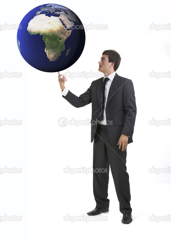 Man with globe of planet Earth