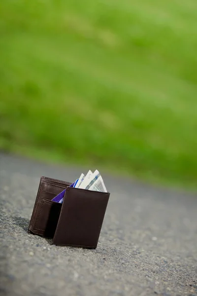 Загублений гаманець на тротуарі парку — стокове фото