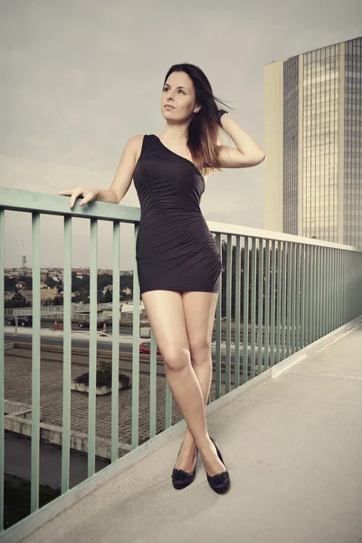 Bruna ragazza su un ponte — Foto Stock