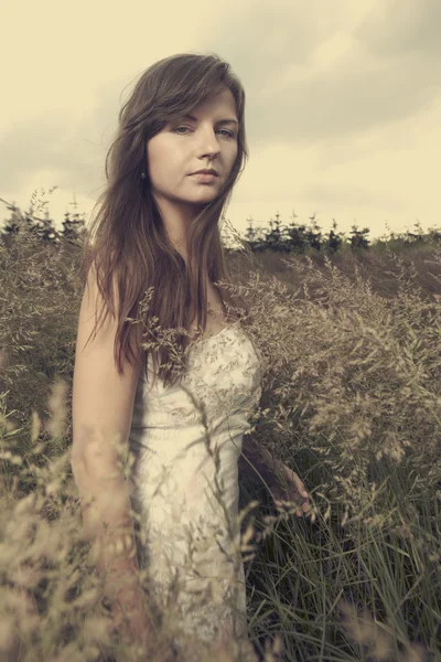 Brunette girl posing in nature — Stock Photo, Image