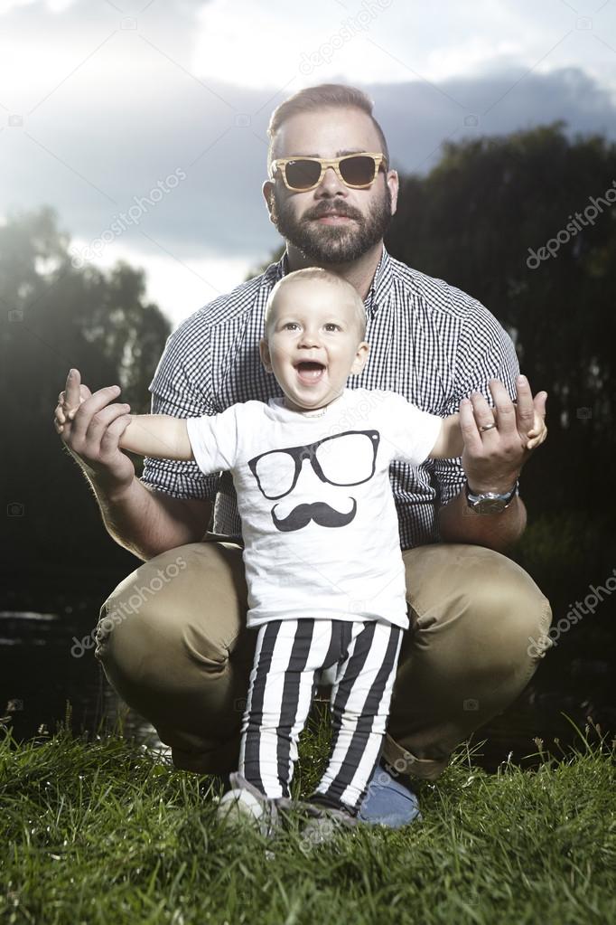 Father with son on the nature