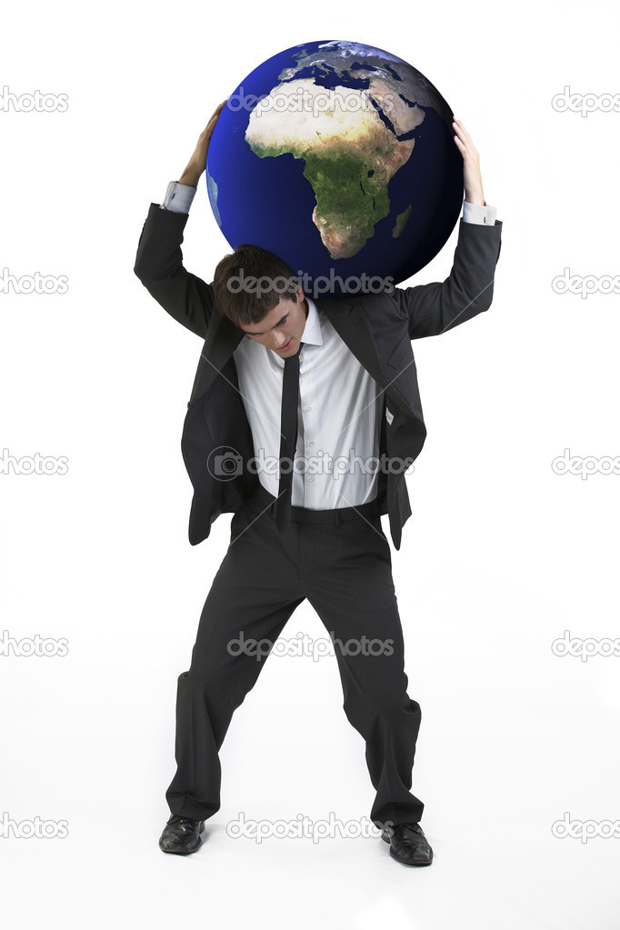Strong man carrying planet