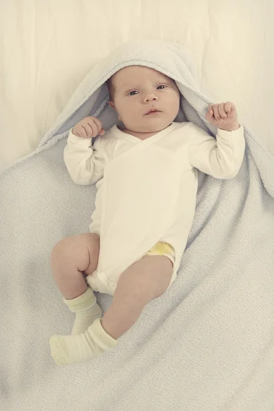 Baby with toy bear — Stock Photo, Image