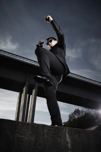 Asian man posing on the bridge — Stock Photo, Image